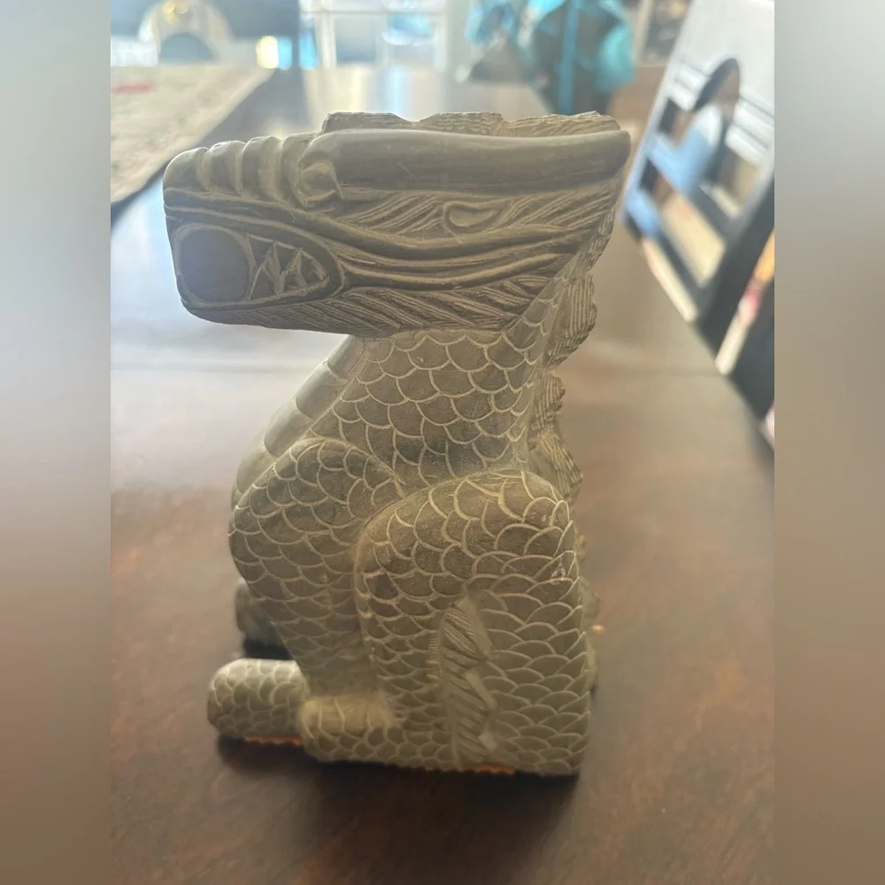 Hand Carved Stone Dragon Sculpture | Asian Style Guardian Figurine | Home Decor